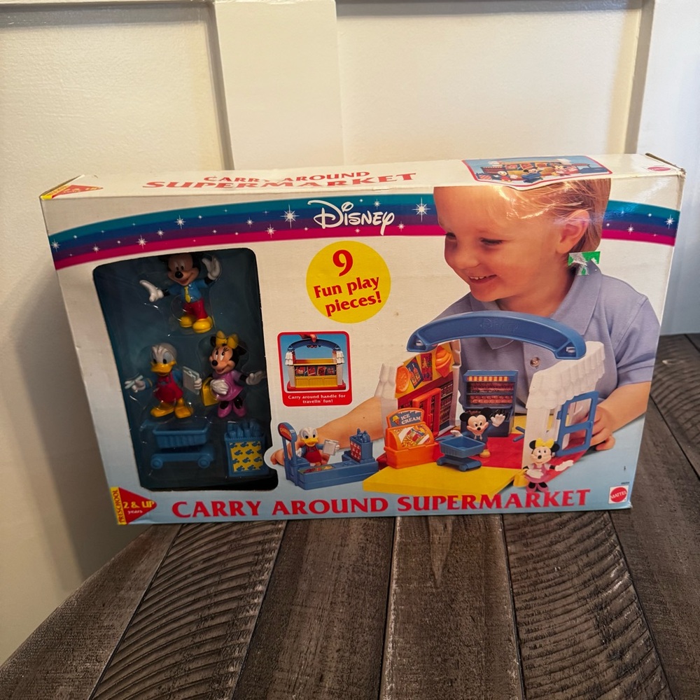 Vintage Disney Mickey & Friends Carry Around Supermarket Set Mattel Toys New